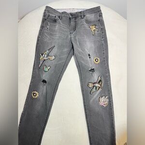 Vintage America Gray Skinny Jeans with jeweled accents